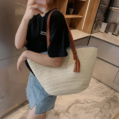 Casual Women Tassel Straw Shoulder Bags Ladies Woven Handbags