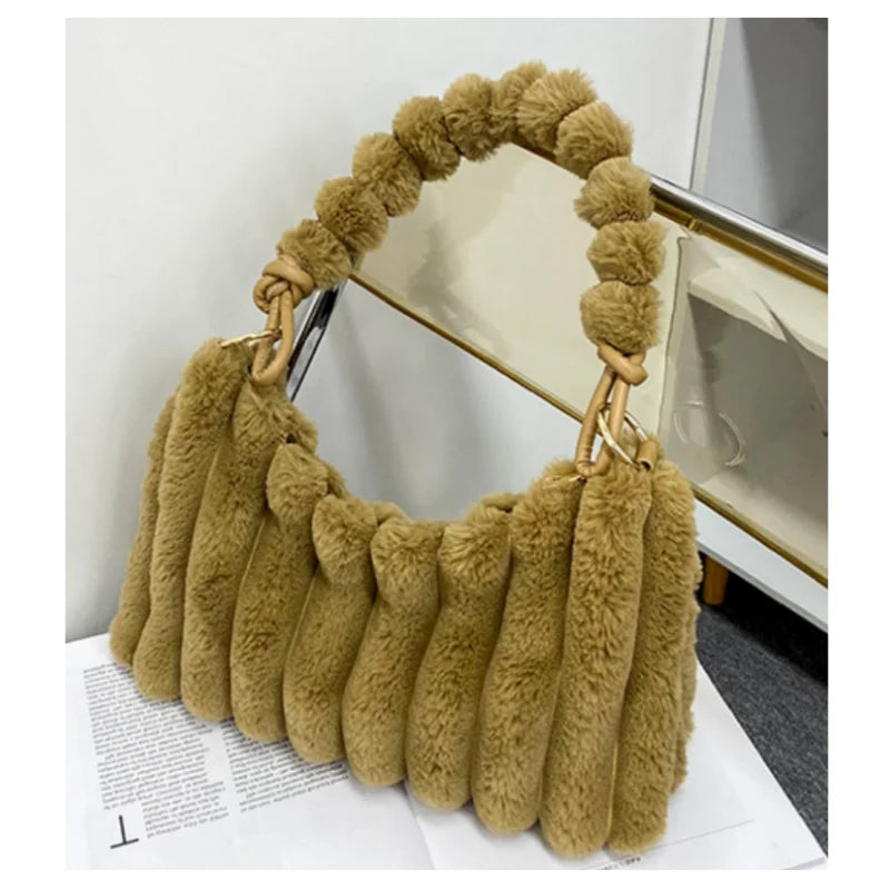 Plush Handbags Lady Shoulder Messenger Cross Body Armpit Cluth Purses