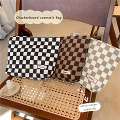 Corduroy Checkerboard Handbag Portable Toiletries Storage Bag