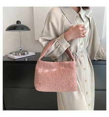 Plush Tote Shoulder Bag High Purse Solid Women Handbags