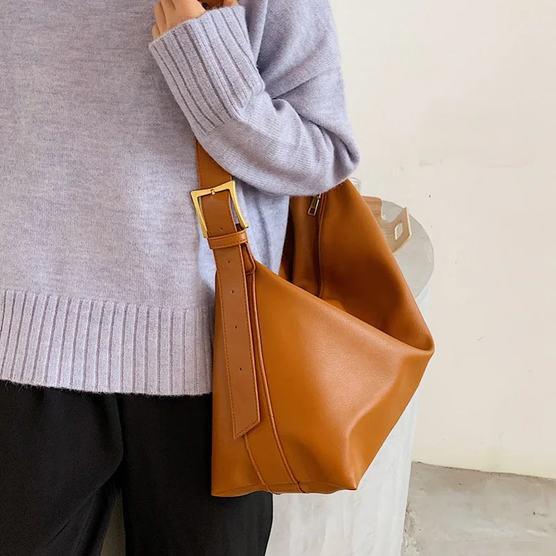 Vintage PU Leather Shoulder Bags For Women Large Capacity Pack Soft