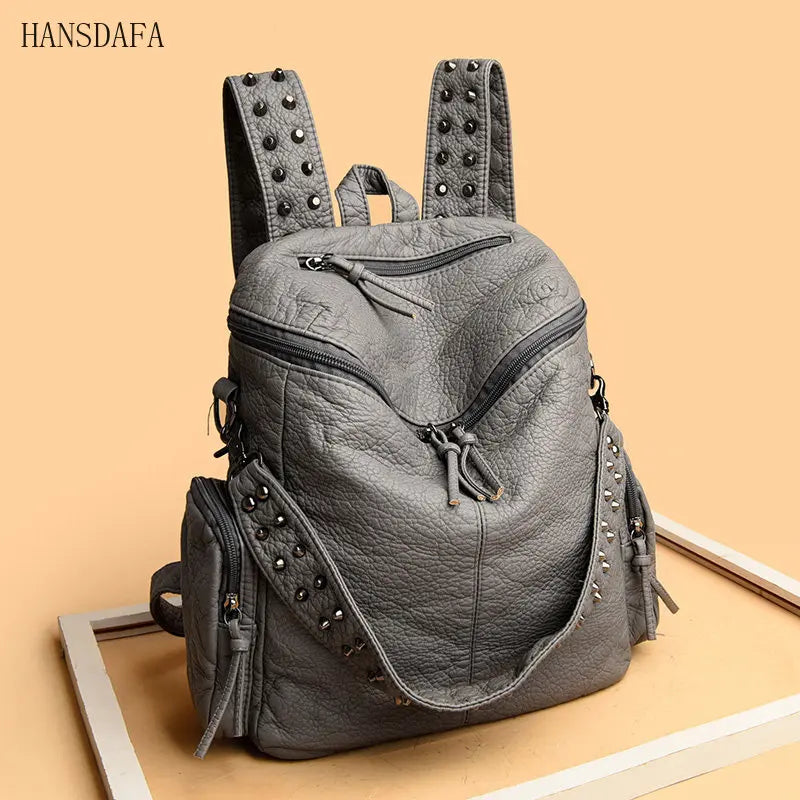 Soft Leather Backpack for Women Large Capacity School Bag
