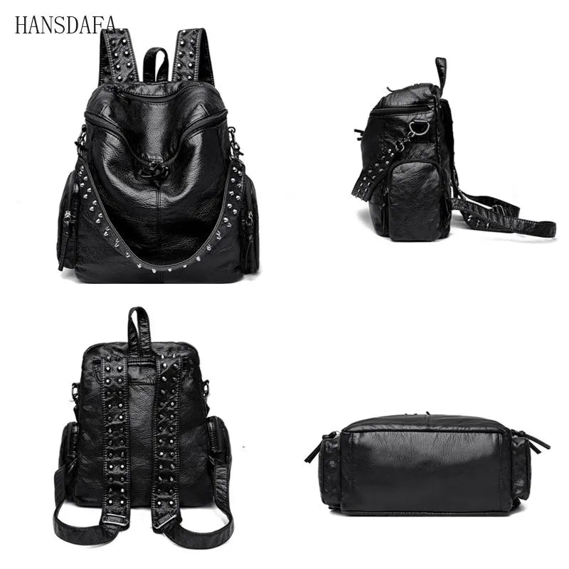 Soft Leather Backpack for Women Large Capacity School Bag