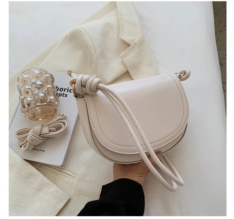 Vintage Women Saddle Bag PU Leather Crossbody Bag Solid Purse