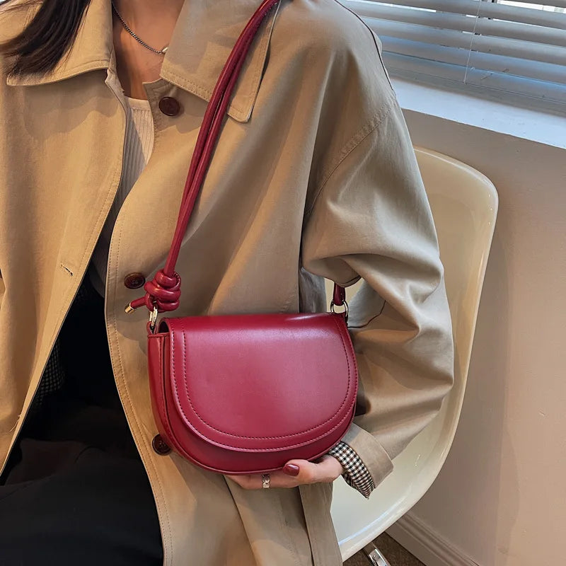 Vintage Women Saddle Bag PU Leather Crossbody Bag Solid Purse