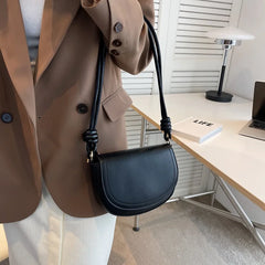 Vintage Women Saddle Bag PU Leather Crossbody Bag Solid Purse
