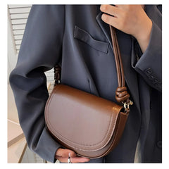 Vintage Women Saddle Bag PU Leather Crossbody Bag Solid Purse