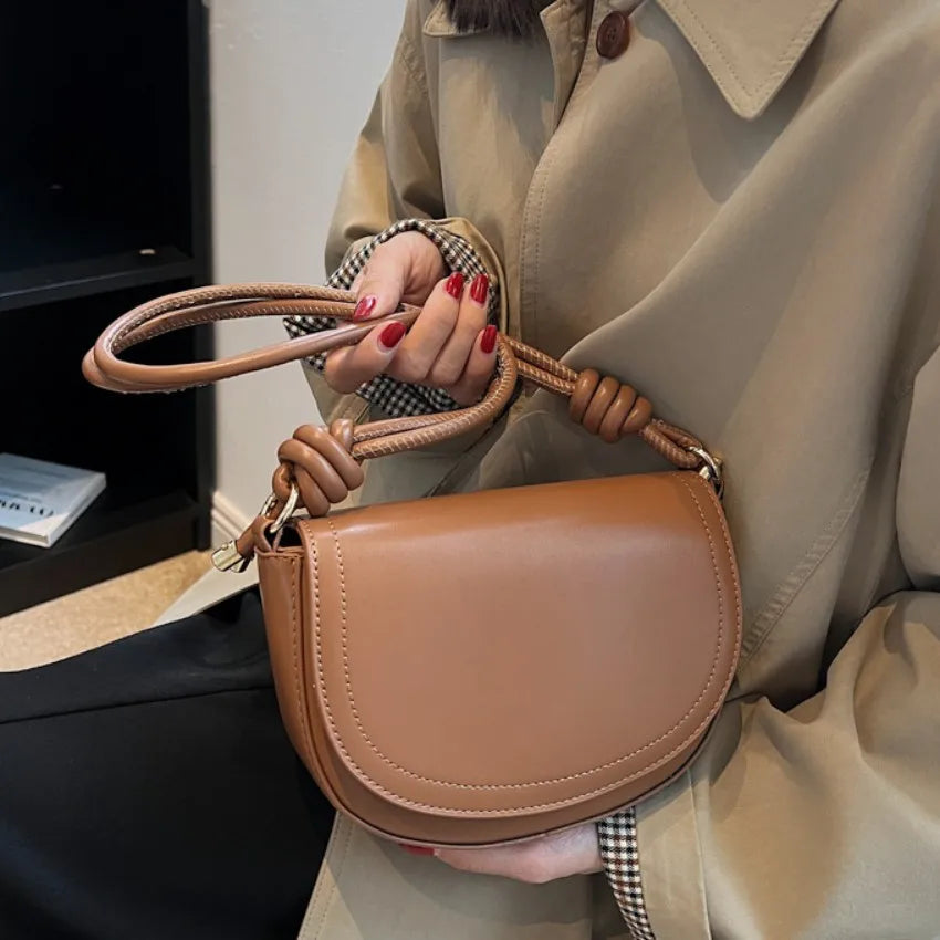 Vintage Women Saddle Bag PU Leather Crossbody Bag Solid Purse