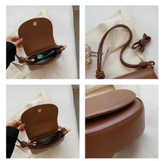 Vintage Women Saddle Bag PU Leather Crossbody Bag Solid Purse