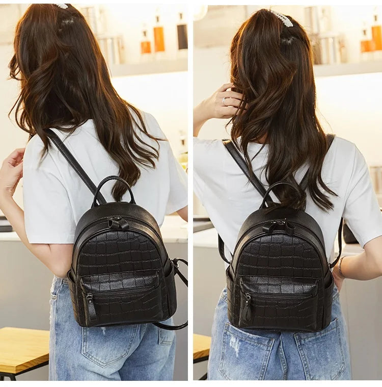 Crocodile Pattern Small Backpack Women's Leisure Bag