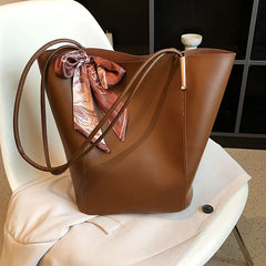 Women's Bucket Shoulder Bag with Big Pockets, PU Leather Tote