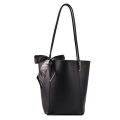 Women's Bucket Shoulder Bag with Big Pockets, PU Leather Tote