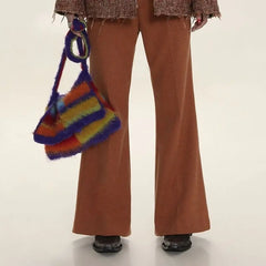 Rainbow Stripe Shoulder Shopping Bag Vintage Female Handbag