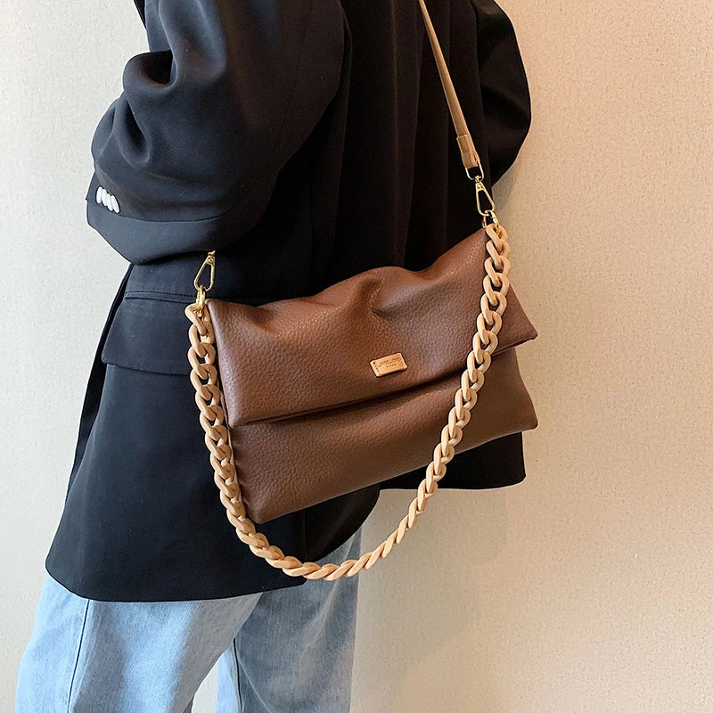 Women Pu Leather Shoulder Bag Chain Crossbody Soft Shopping