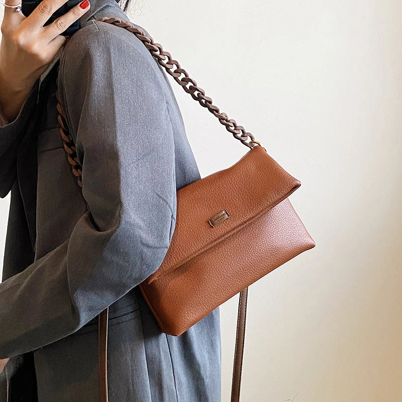 Women Pu Leather Shoulder Bag Chain Crossbody Soft Shopping