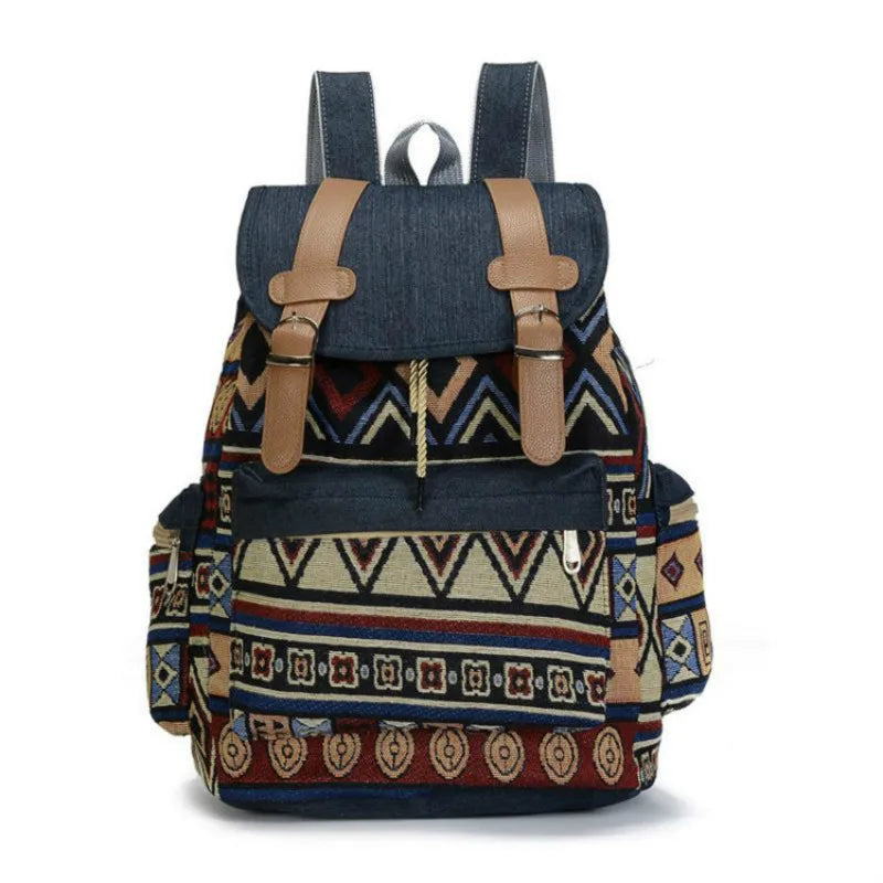 Vintage Bohemian Canvas Backpack for Teen Girls Schoolbag Rucksack