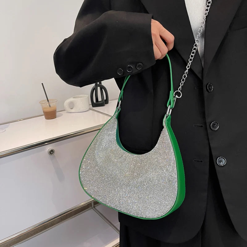 High Chain Crossbody Bag Women Diamonds Handbags Leather Top-Handle