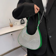High Chain Crossbody Bag Women Diamonds Handbags Leather Top-Handle