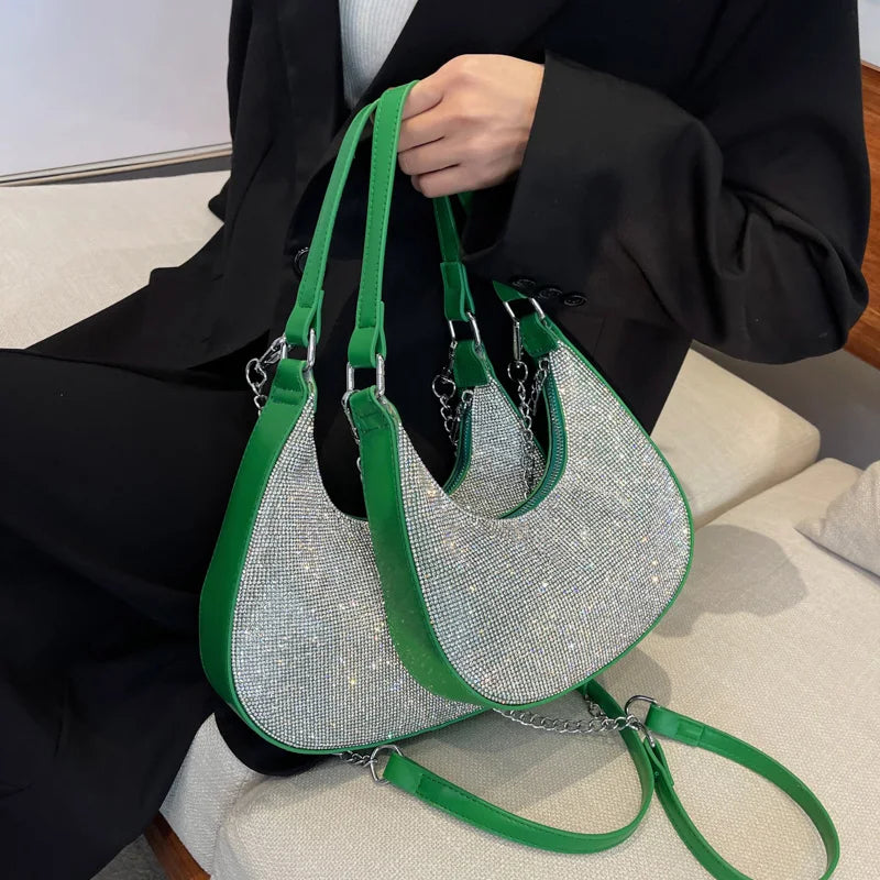 High Chain Crossbody Bag Women Diamonds Handbags Leather Top-Handle