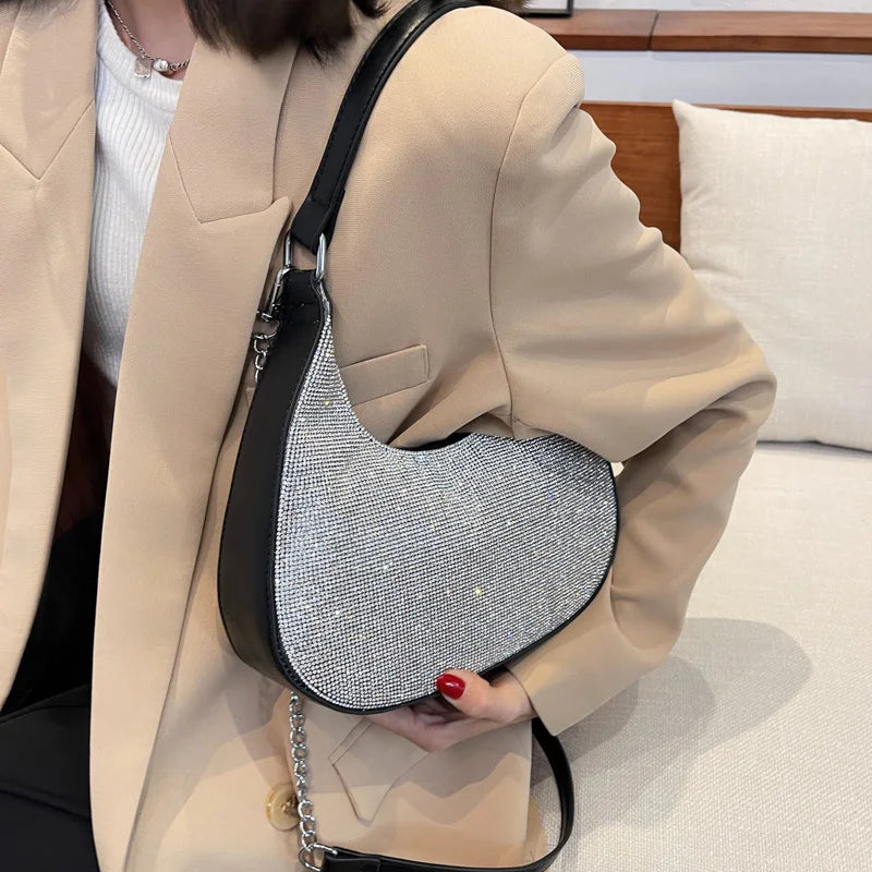 High Chain Crossbody Bag Women Diamonds Handbags Leather Top-Handle