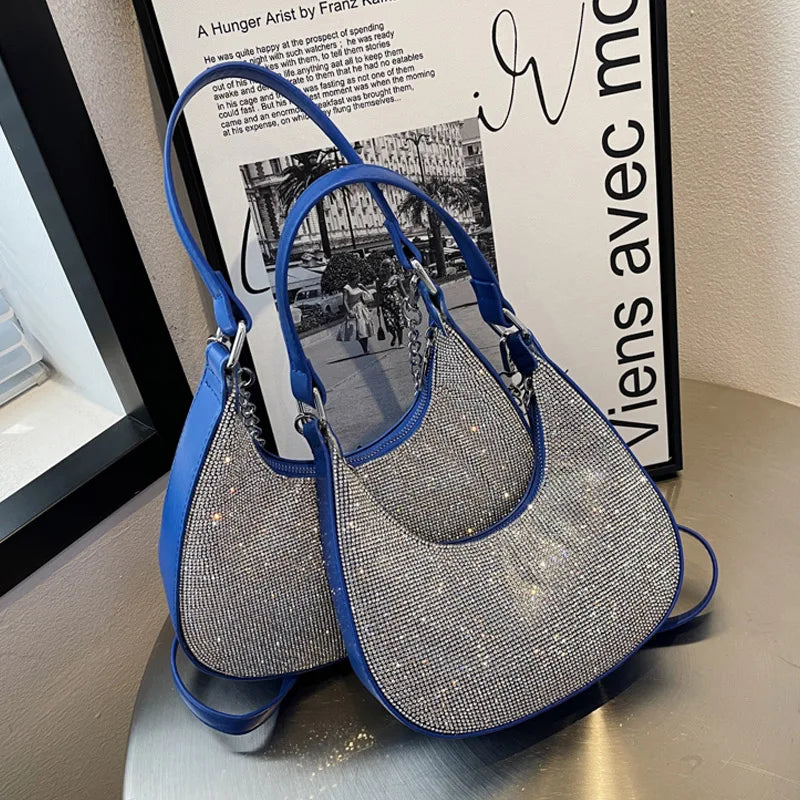 High Chain Crossbody Bag Women Diamonds Handbags Leather Top-Handle