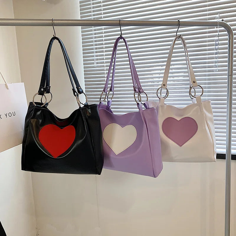 Love Heart Shoulder Bag for Women Casual Large Capacity Ladies Tote Bag