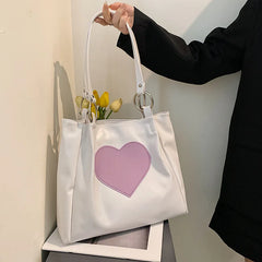 Love Heart Shoulder Bag for Women Casual Large Capacity Ladies Tote Bag