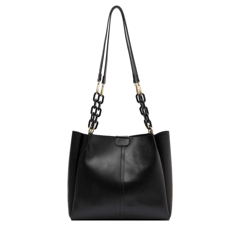 Women Shoulder Bags Tote Chain Strap Big Pockets PU Leather