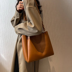 Women Shoulder Bags Tote Chain Strap Big Pockets PU Leather