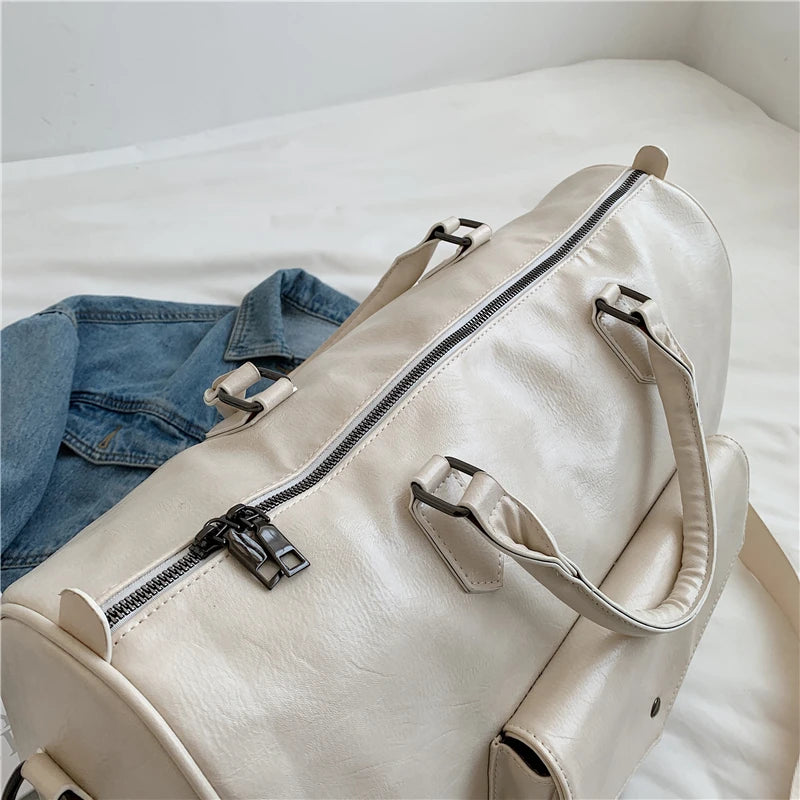 PU Women's Leather Large Duffle Travel Bag Organizer Sports Gym Bags