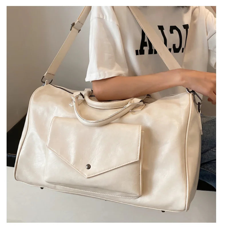 PU Women's Leather Large Duffle Travel Bag Organizer Sports Gym Bags
