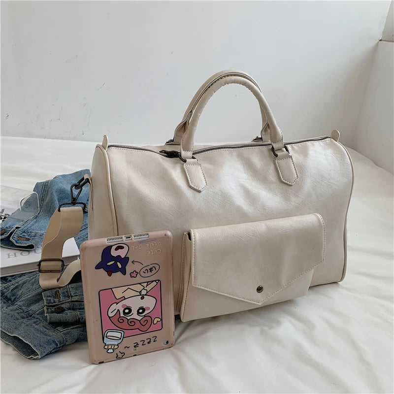 PU Women's Leather Large Duffle Travel Bag Organizer Sports Gym Bags