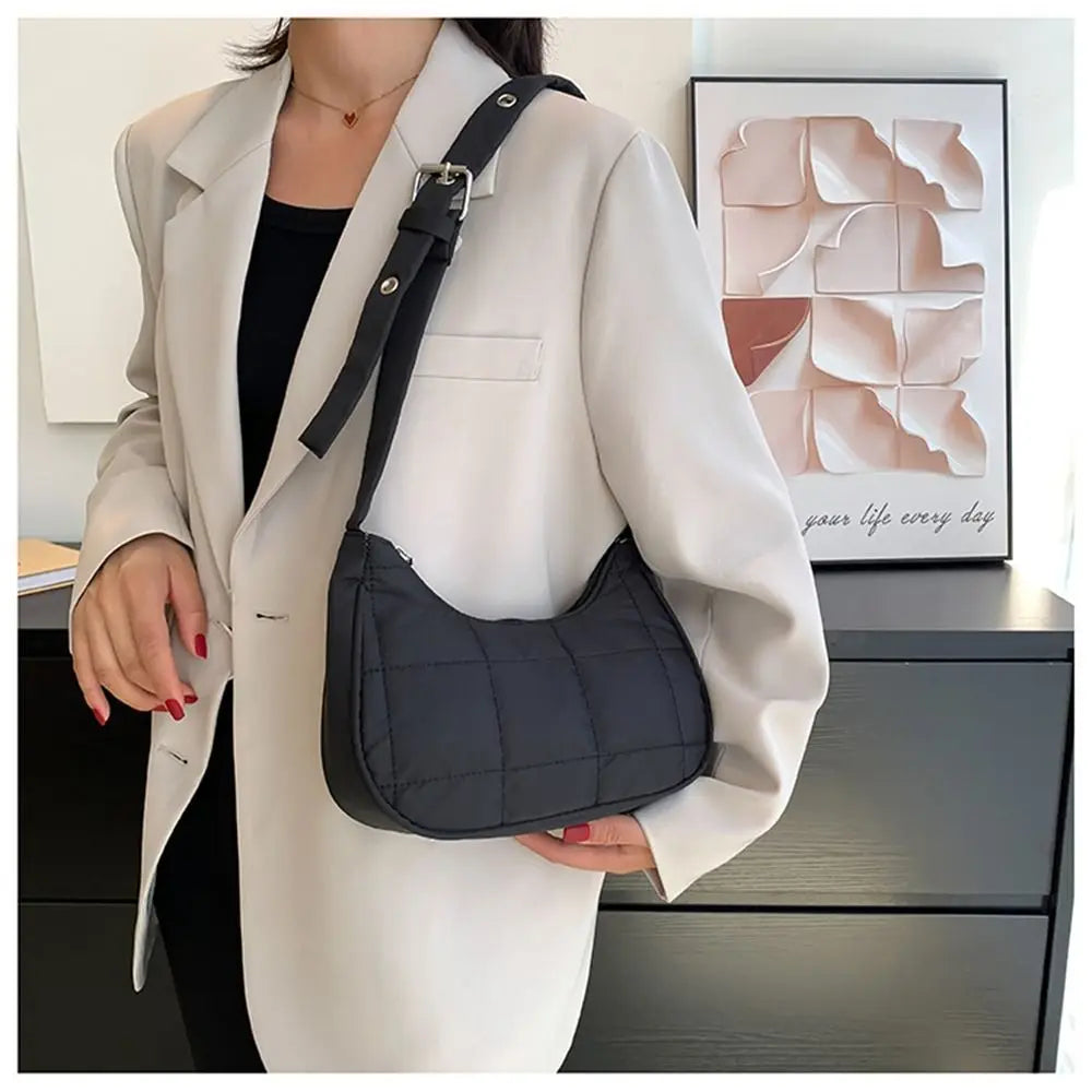 Quilted Tote Lightweight Winter Warm Down Cotton Padded Plaid Shoulder Bags