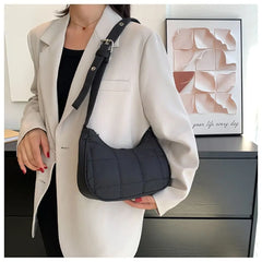 Quilted Tote Lightweight Winter Warm Down Cotton Padded Plaid Shoulder Bags