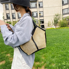Rattan Women Shoulder Bags Straw Woven Handbags Large Beach Totes Purse