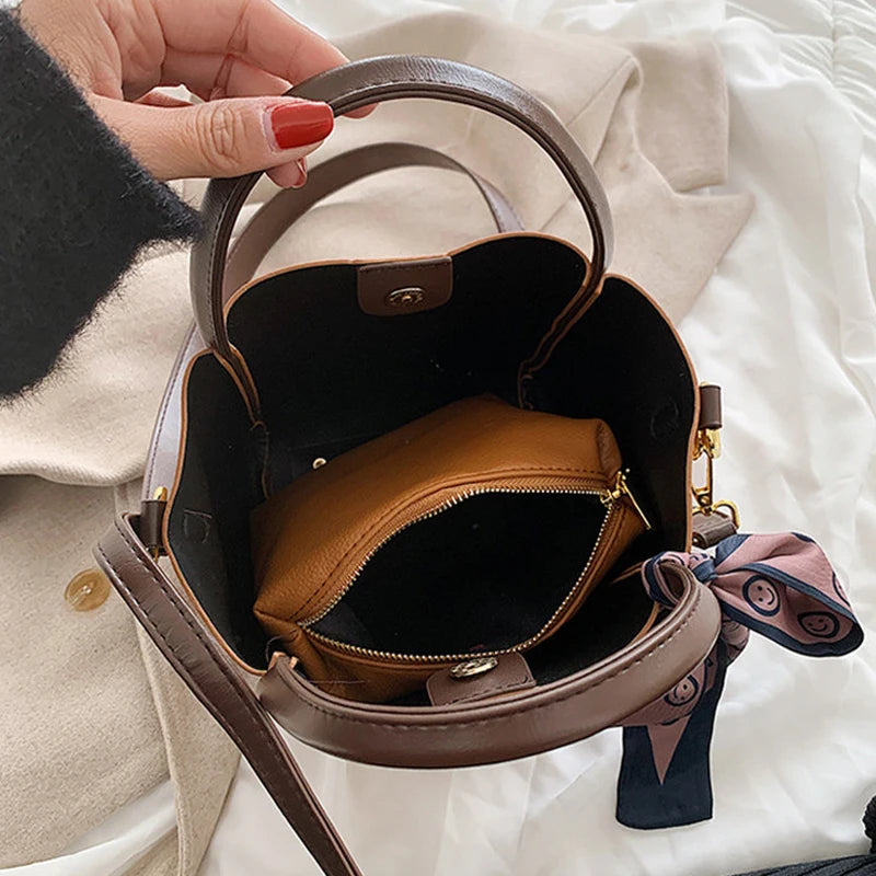Ribbons Ladies Bucket Bag Crossbody Bags For Women Shoulder Bag