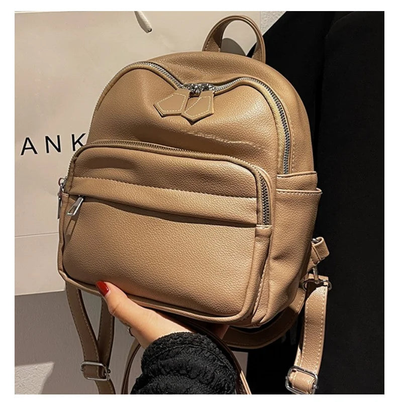 Small Female Backpacks Women Backpack PU Leather Travel Bags Solid Purse Bag