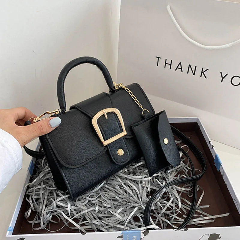 Small Leather Flap Shoulder Bag Crossbody Tote Top Handle Purse