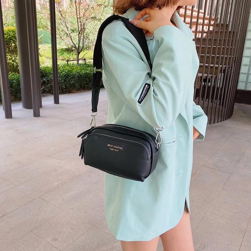 Vintage Double Layer PU Leather Crossbody Sling Bag for Woman