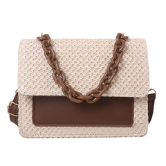 Woven Straw Women Shoulder Messenger Bag Acrylic Chain Small Square Purse