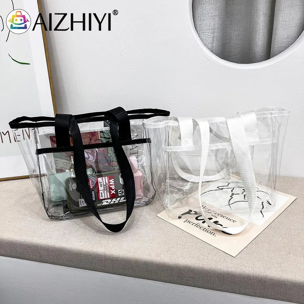 Summer PVC Transparent Handbag Tote Large Capacity Clear Women Shoulder Bag