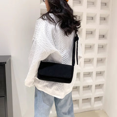 Wide Shoulder Corduroy Square Bag with Literary Style Strap