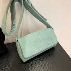 Wide Shoulder Corduroy Square Bag with Literary Style Strap