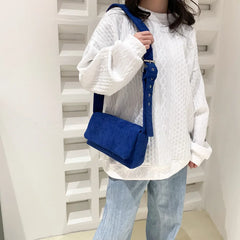 Wide Shoulder Corduroy Square Bag with Literary Style Strap