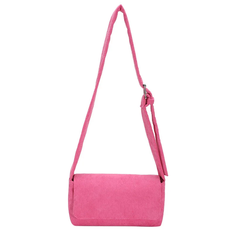 Wide Shoulder Corduroy Square Bag with Literary Style Strap
