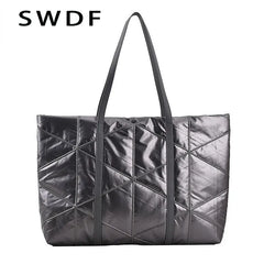 Winter Down Women Shoulder Bag Large Capacity Tote Handbags Nylon Shopping Bag