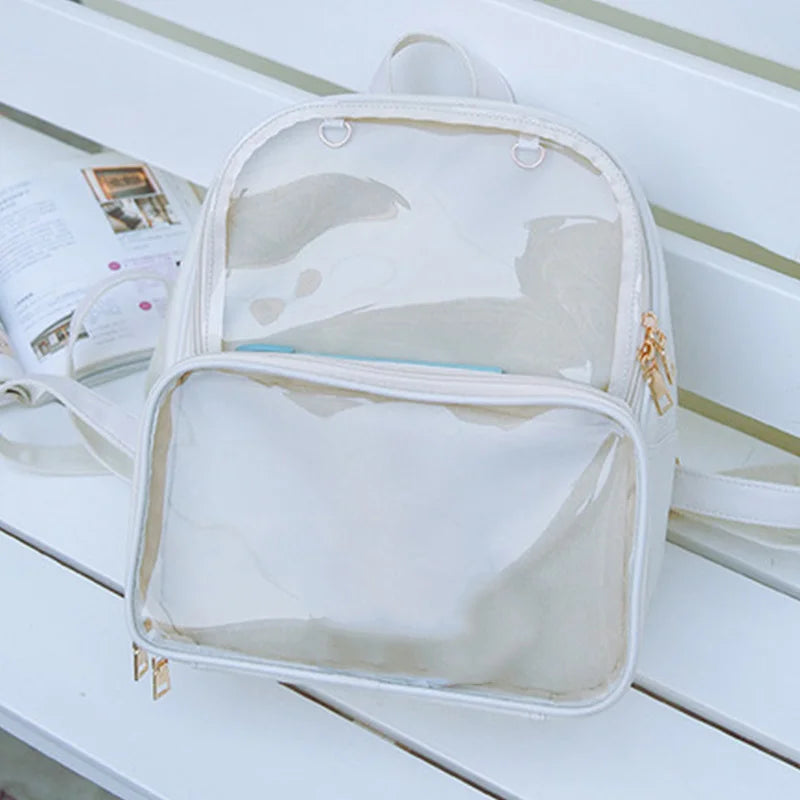 Transparent Student Bags Versatile Leather Backpack Women Travel Bag
