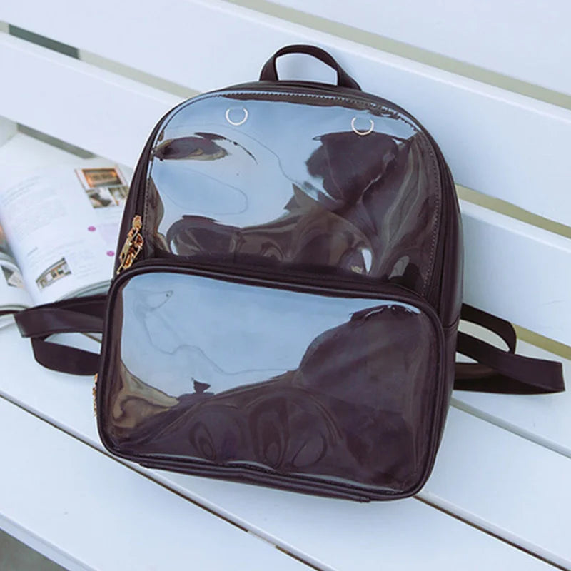 Transparent Student Bags Versatile Leather Backpack Women Travel Bag