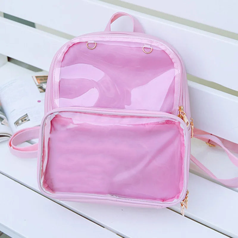 Transparent Student Bags Versatile Leather Backpack Women Travel Bag