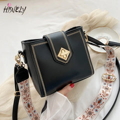 Vintage Women's Bucket Bag Wide Shoulder Strap Retro Crossbody Tote